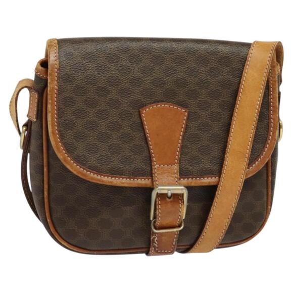 CELINE Macadam Canvas Shoulder Bag Pvc Leather Brown Gold - Picture 1 of 13